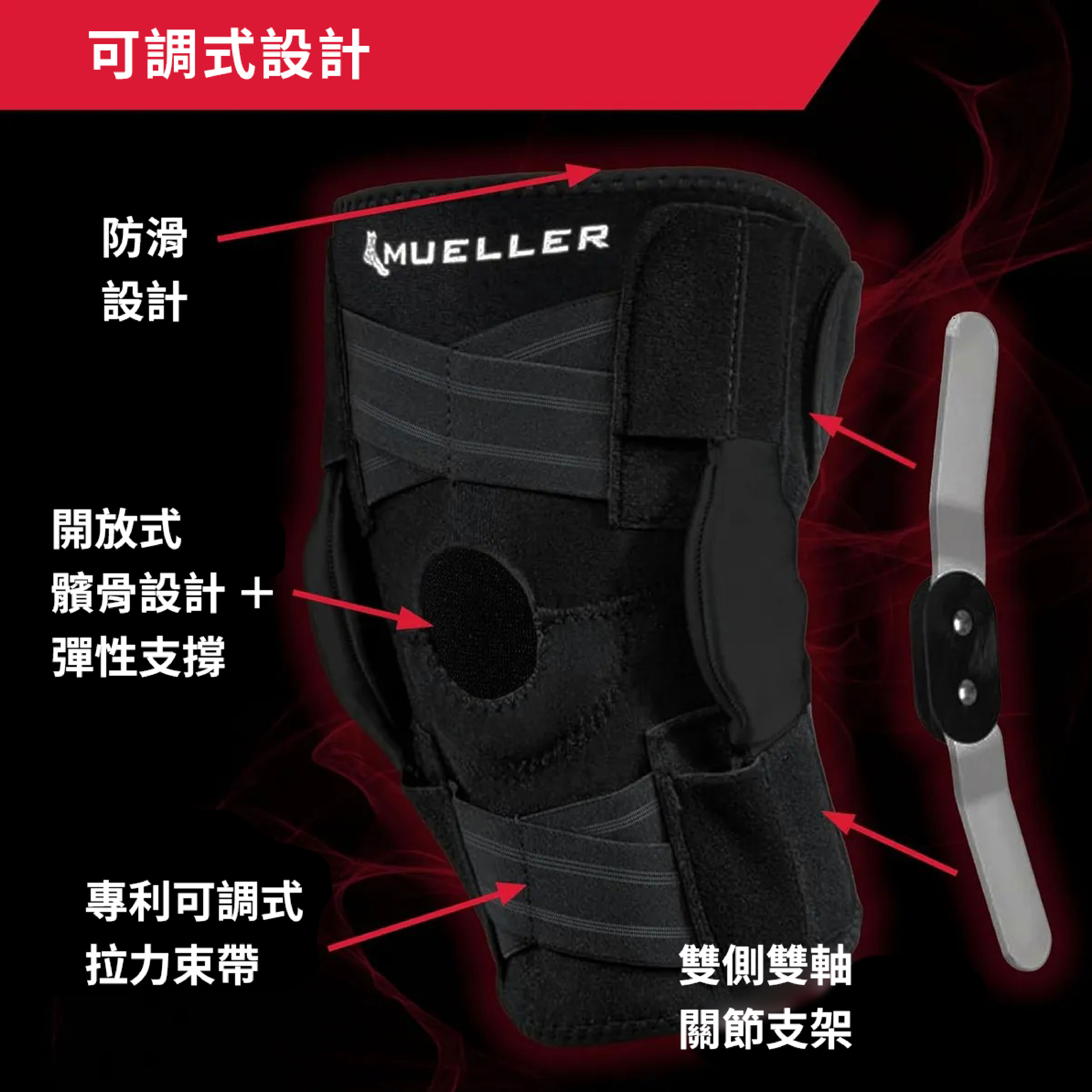 Mueller 慕樂 65457 自動調整式鉸鏈護膝 產品說明圖1